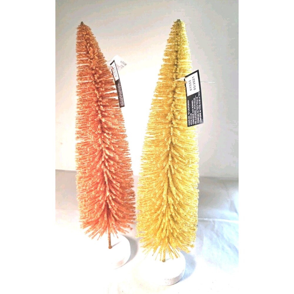 New Set Of 2 Ashland Fall Autumn 16" Bristle Trees Orange & Yellow
